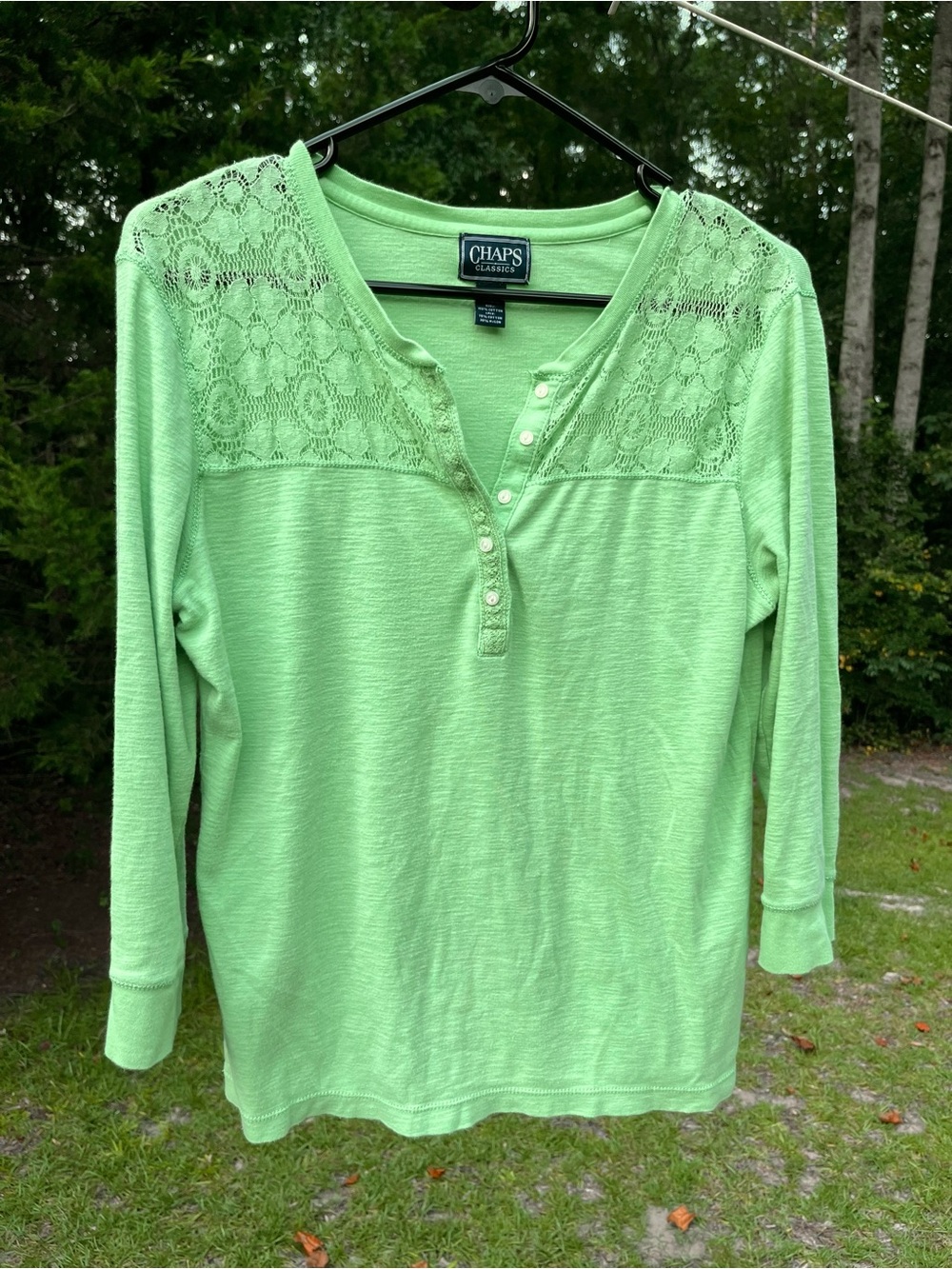 Chaps Women's Long-Sleeve Lace Yoke Henley — Light Green
